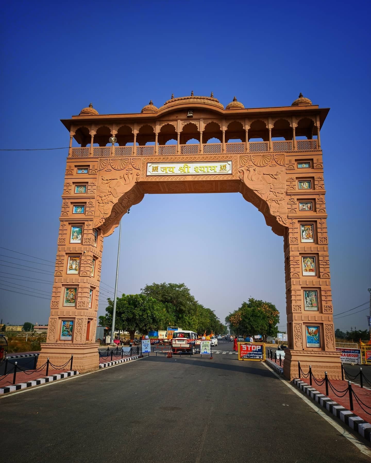 The grand toran dwar welcome gateway of Khatushyamji with Jai Shree Shyam inscribed